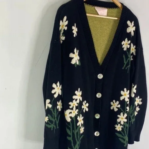 Ban.do Women's L/XL Oversize Floral Daisy Sweater Cardigan Cotton/Wool - Picture 6 of 10